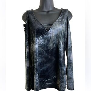 Velvet Cold Shoulder Moody Vamp Romantic Long Sleeve Top Size M